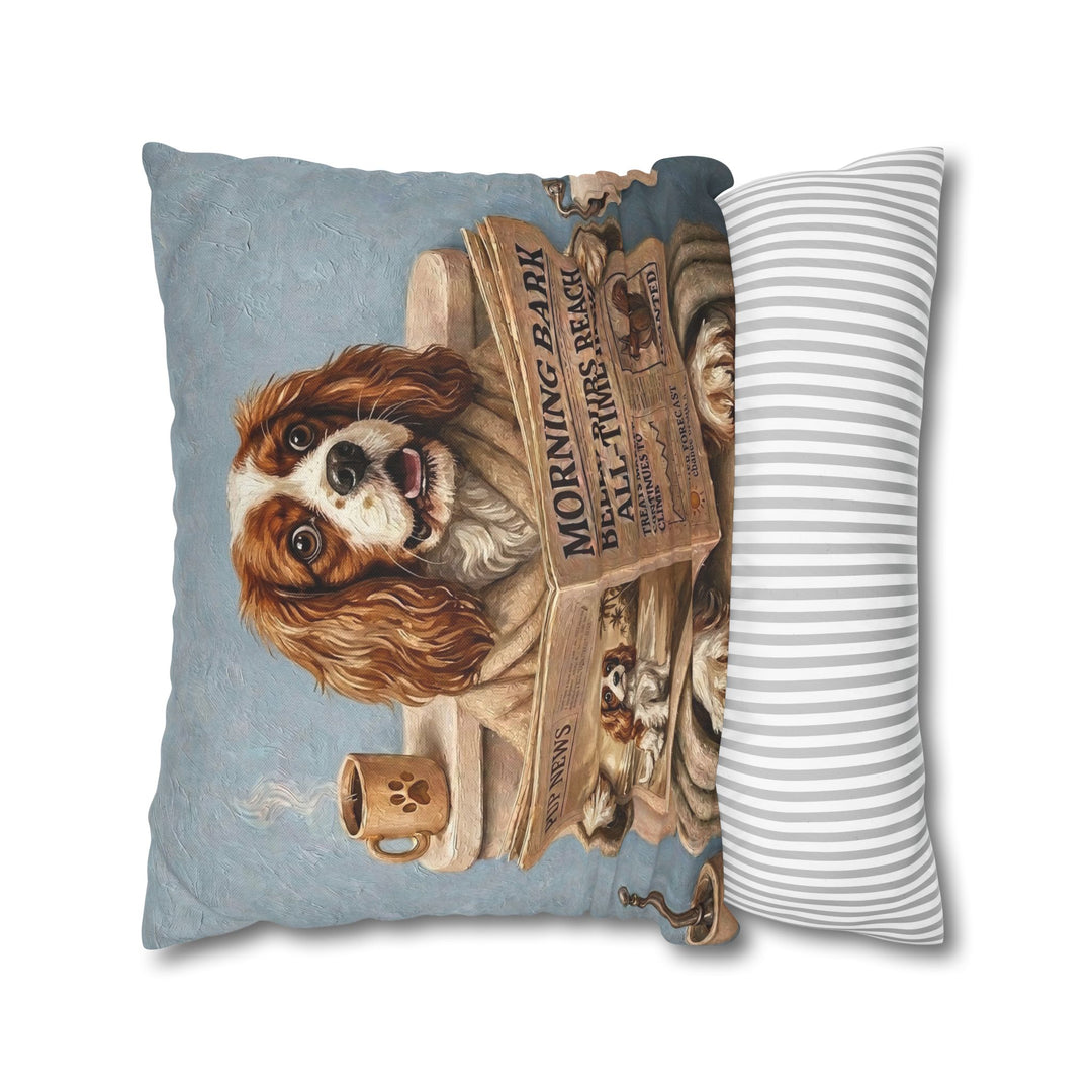 "Morning Business" - Cavalier King Charles Throw Pillow - Dog Lover Home Decor