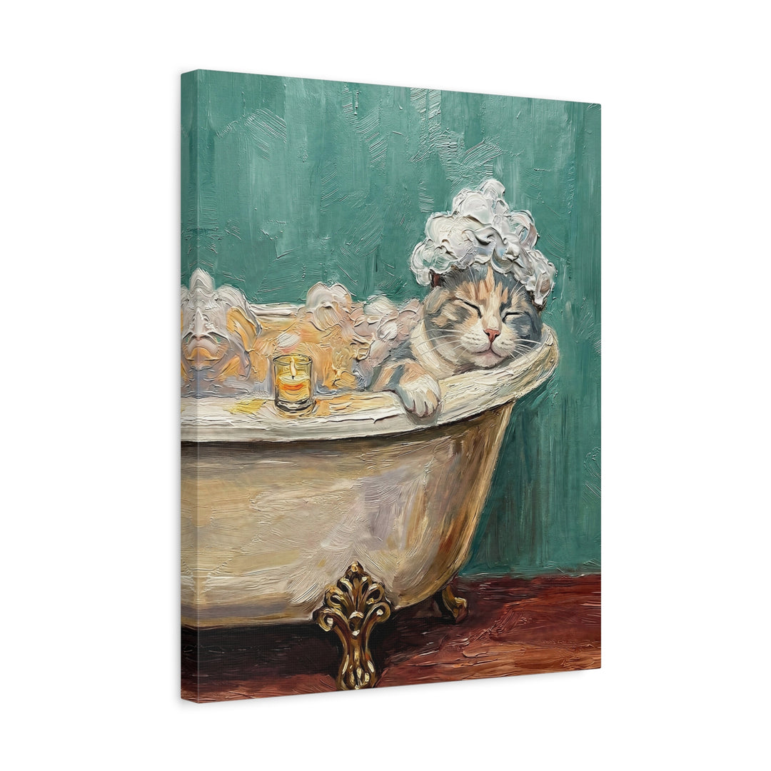 "Spa Day" - Dilute Calico Vertical Canvas - Cat Lover Wall Art