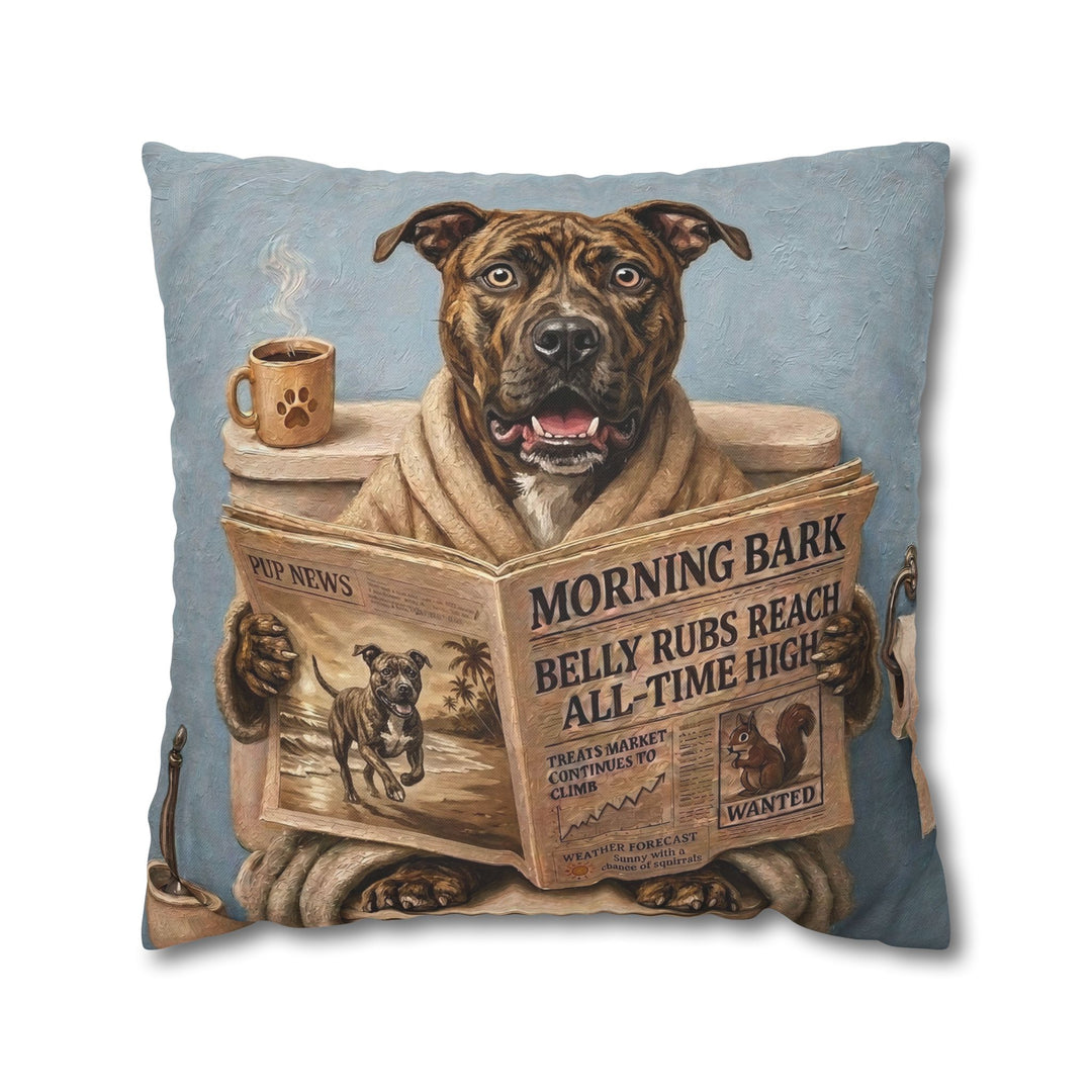 "Morning Business" - Pit Bull Pillow Cover - Dog Lover Home Decor