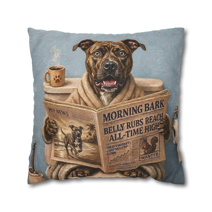 "Morning Business" - Pit Bull Pillow Cover - Dog Lover Home Decor