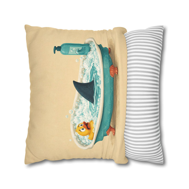 Bathtub Shark – Funny Bathroom Art with a Fin in the Bubbles – Pillow / Cover