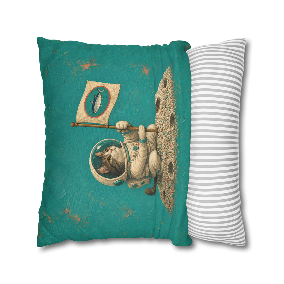 One Small Step – Whimsical Wall Art with an Astronaut Cat and a Flag – Pillow / Cover