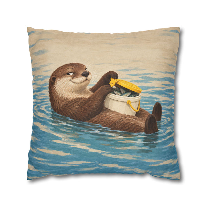 The Minnow Heist – Fishing Art with an Otter Cracking the Bait Bucket – Pillow / Cover