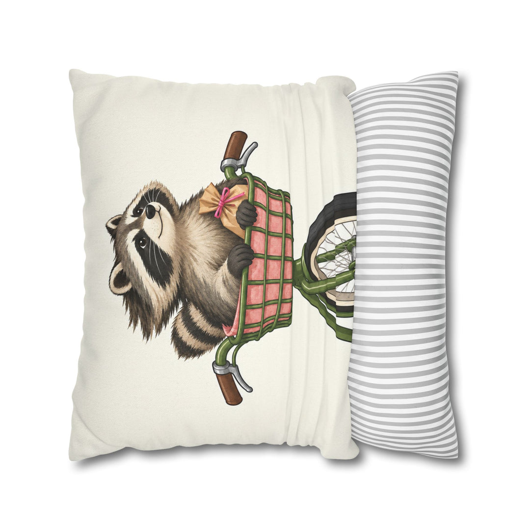 The Commuter – Raccoon Decor with a Bicycle Basket Ride – Pillow / Cover
