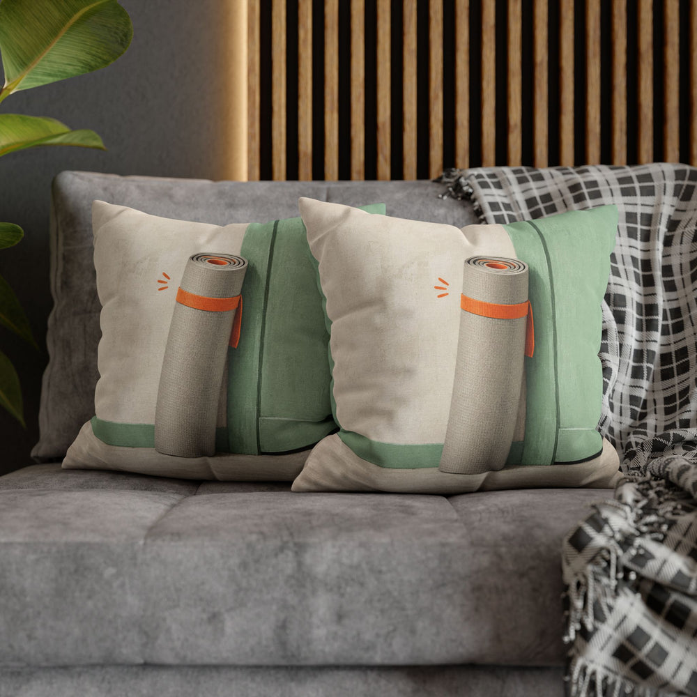 The Mat Awaits – Yoga Decor with a Rolled Up Session in Waiting – Pillow / Cover