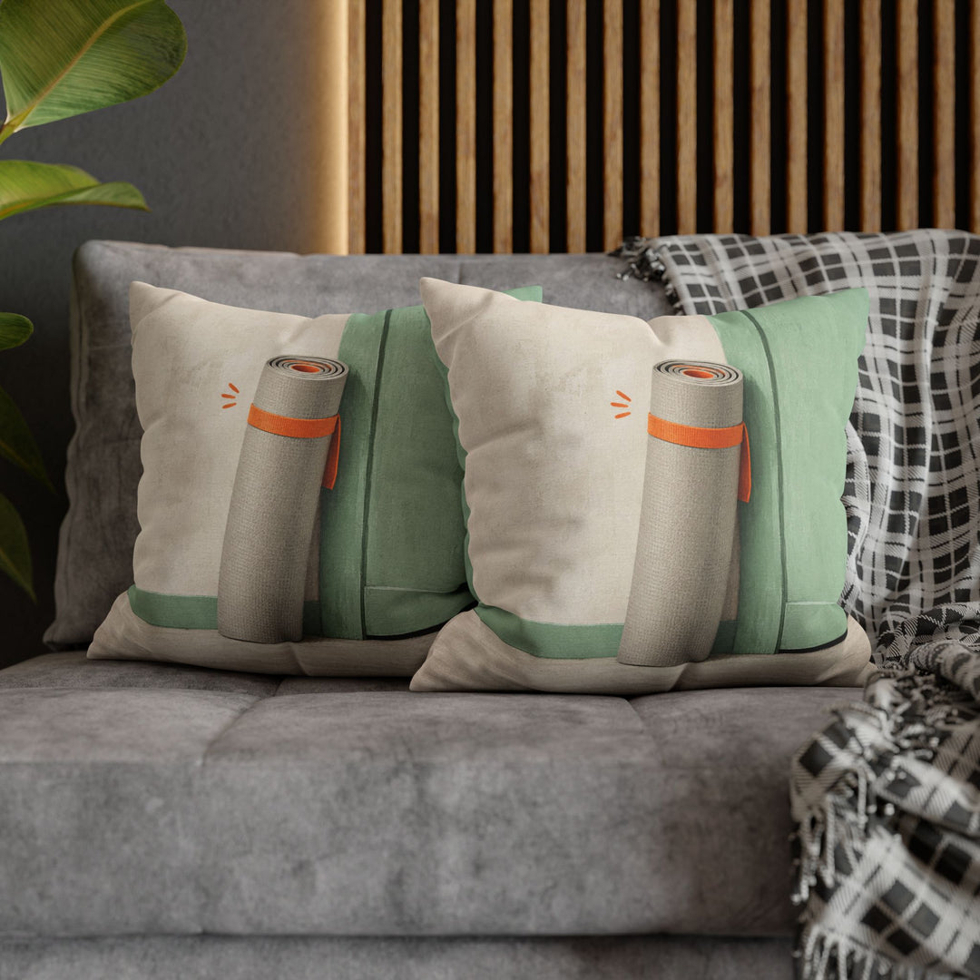 The Mat Awaits – Yoga Decor with a Rolled Up Session in Waiting – Pillow / Cover