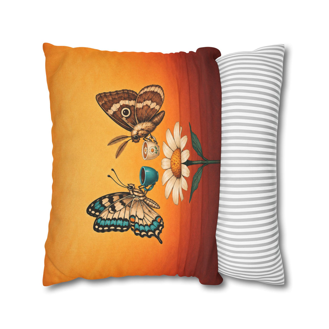 Garden Shift Change – Butterfly Wall Art with a Dusk Handover at a Flower – Pillow / Cover