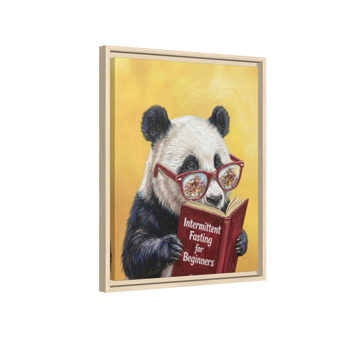 "Intermittent Fasting for Beginners" - Panda Vertical Framed Canvas - Animal Book Humor Wall Art