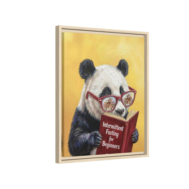 "Intermittent Fasting for Beginners" - Panda Vertical Framed Canvas - Animal Book Humor Wall Art