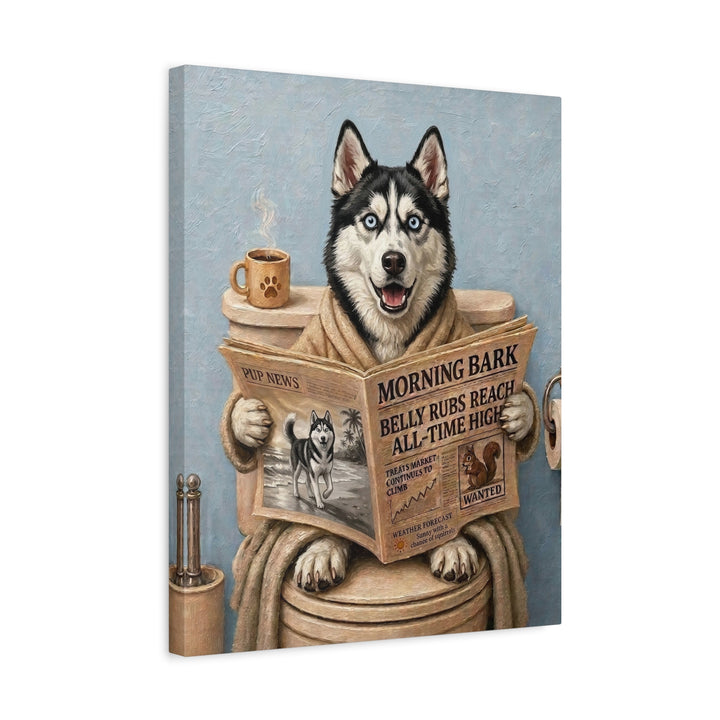 "Morning Business" - Husky Vertical Canvas - Dog Lover Wall Art