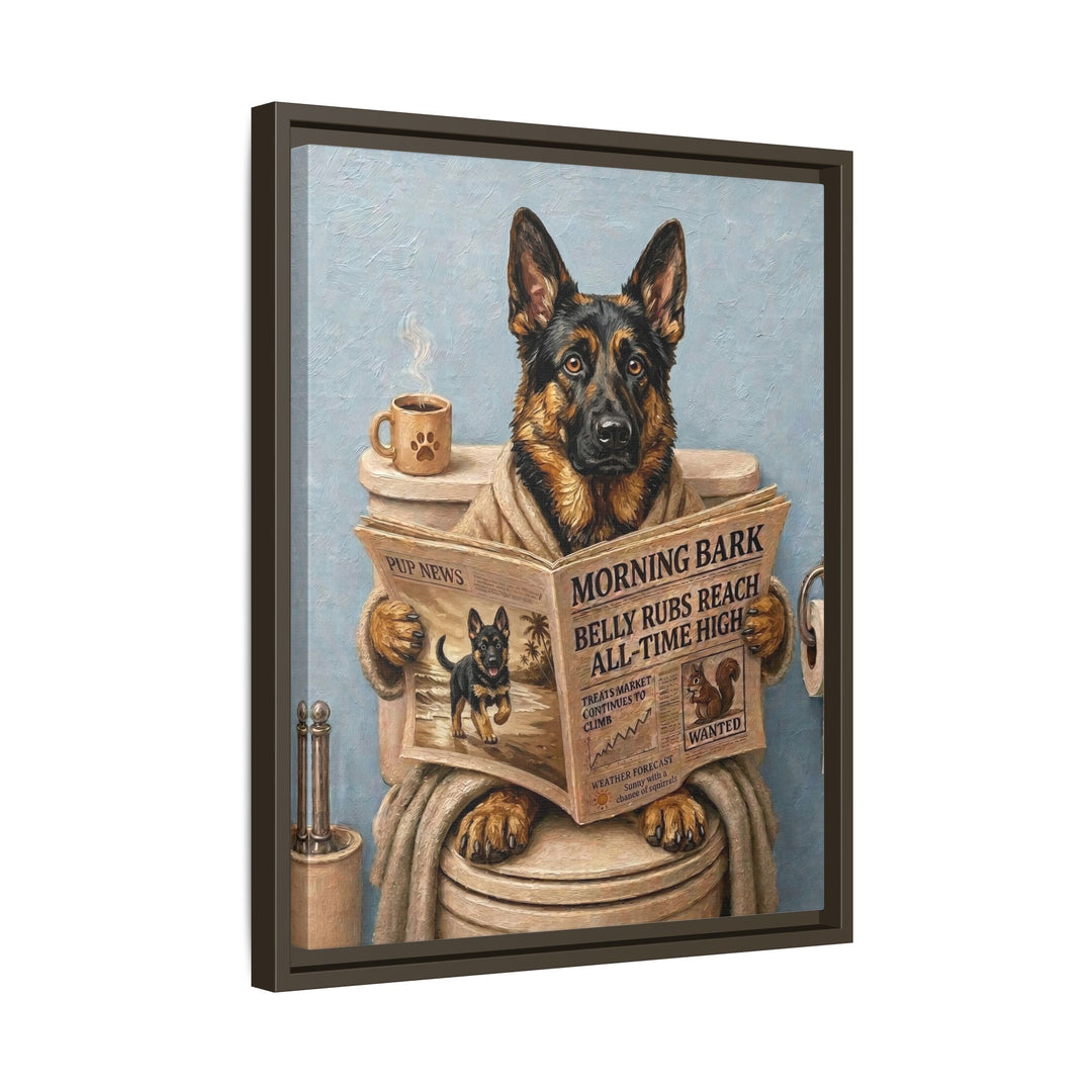 "Morning Business" - German Shepherd Vertical Framed Canvas - Dog Lover Wall Art