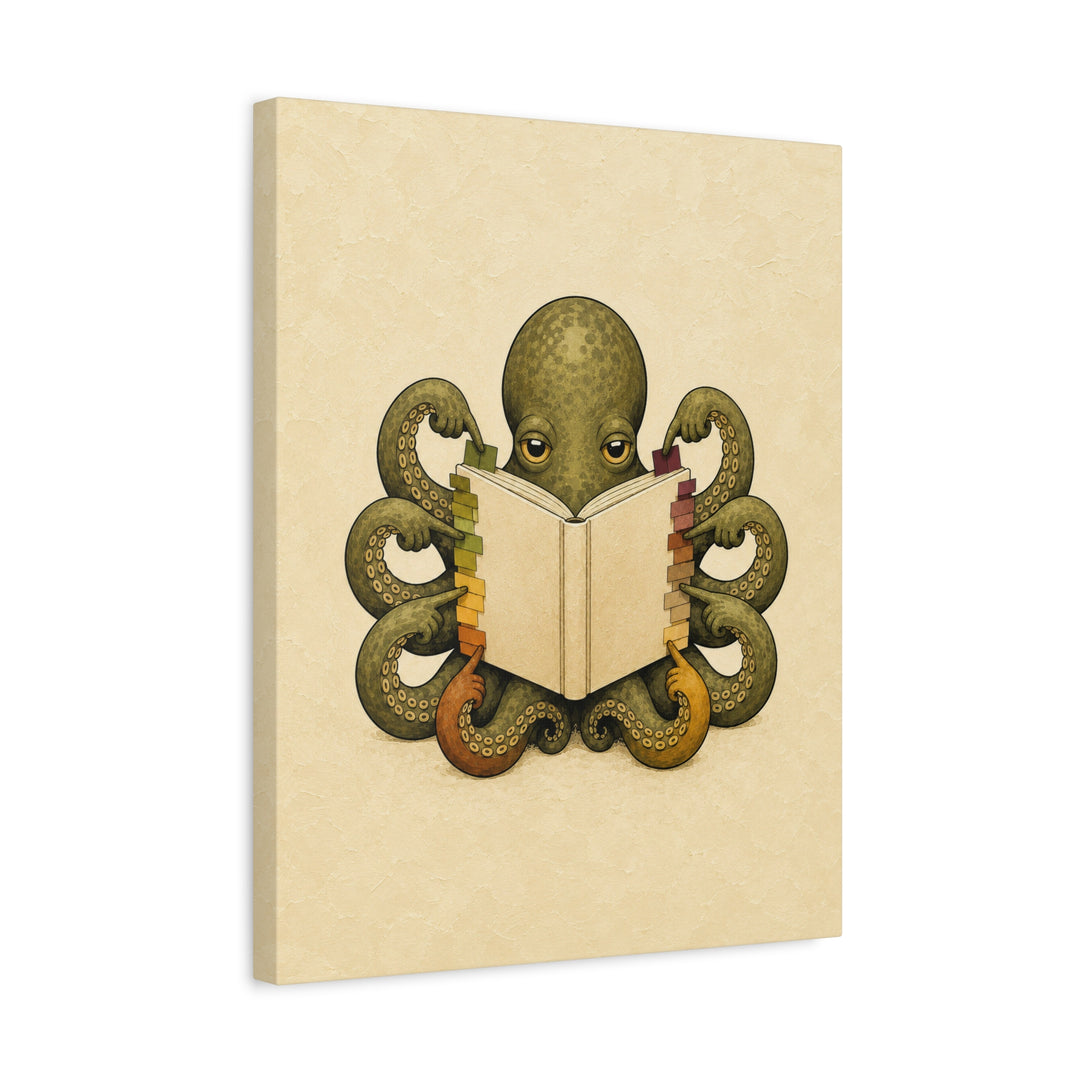 Fully Annotated – Book Lover Wall Art with an Octopus and Sticky Tabs – Canvas / Framed Canvas