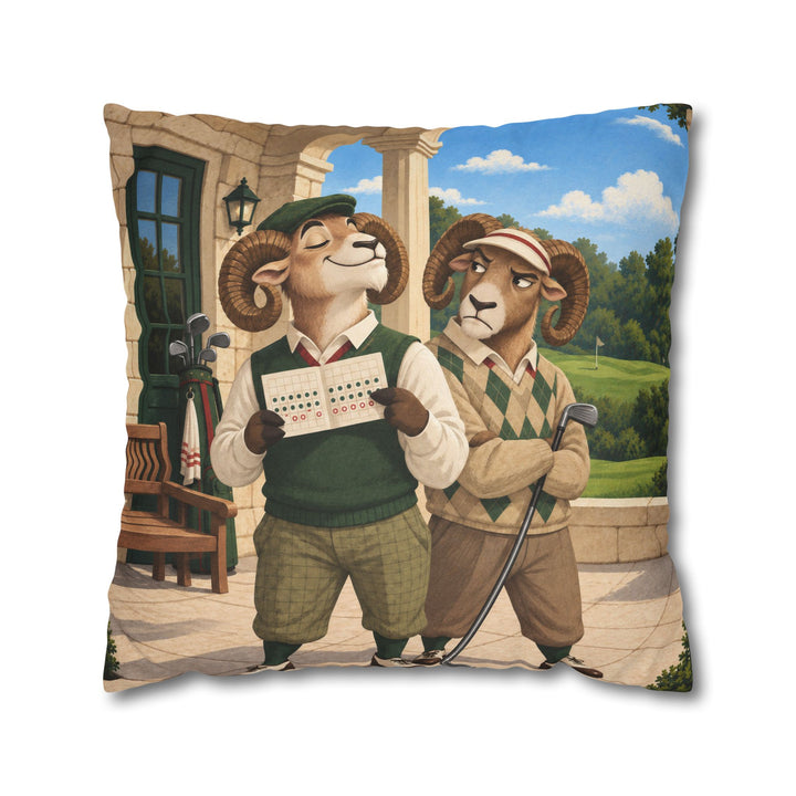 The 19th Hole – Golf Wall Art with Two Rams and a Suspect Scorecard – Pillow / Cover