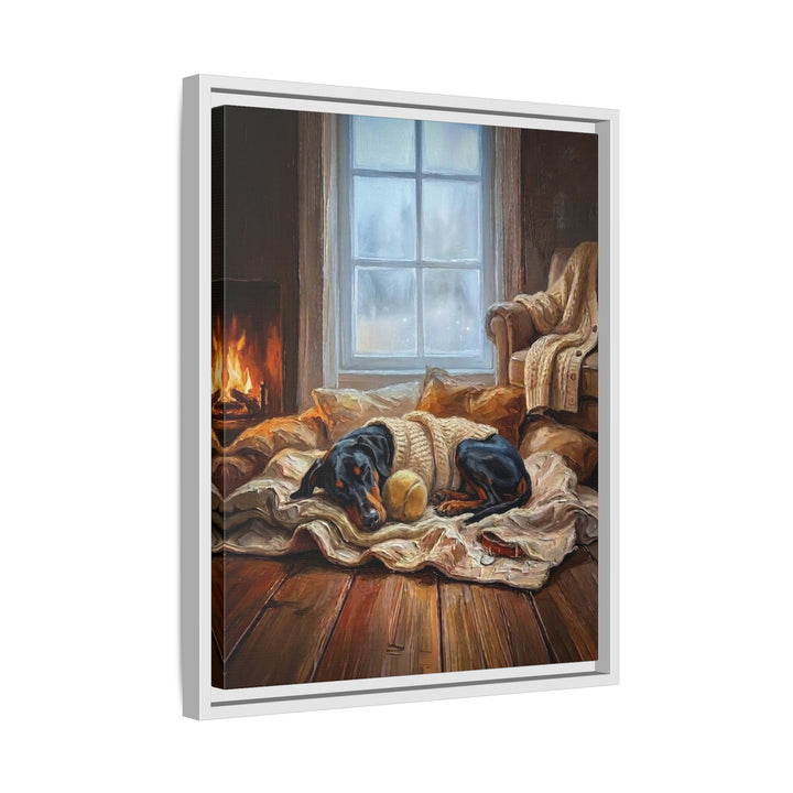 "Calm Memories" - Doberman Vertical Framed Canvas - Dog Lover Wall Art