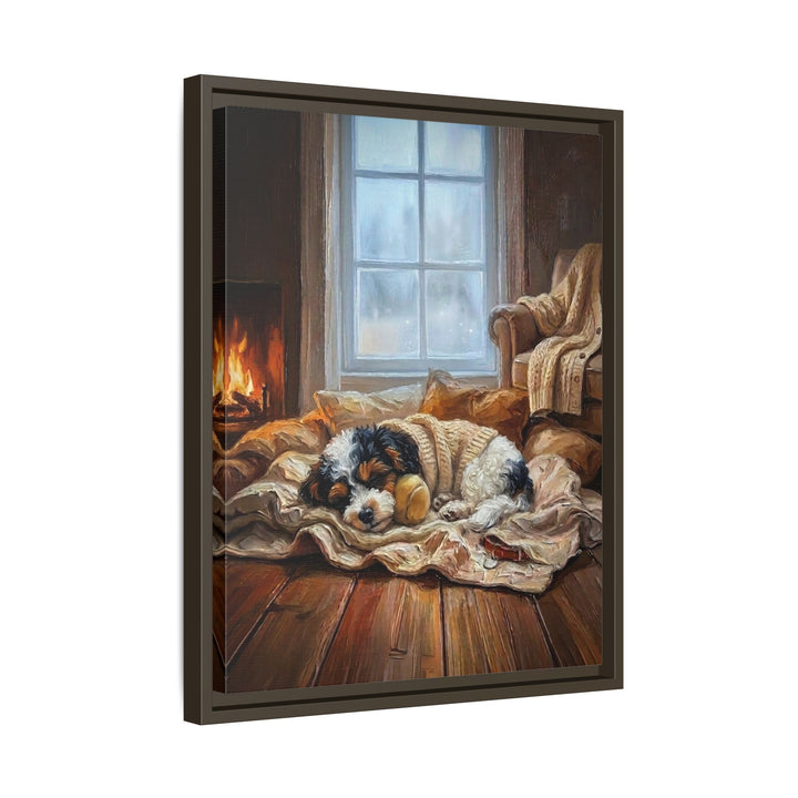 "Calm Memories" - Bichon Frise Vertical Framed Canvas - Dog Lover Wall Art