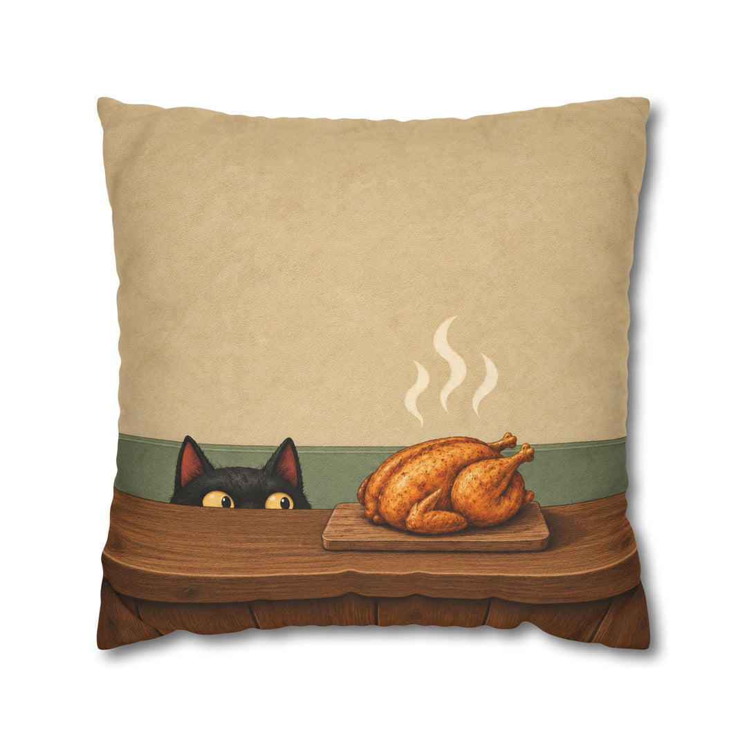 Quality Control – Cat Kitchen Art with a Roast Resting on the Board – Pillow / Cover