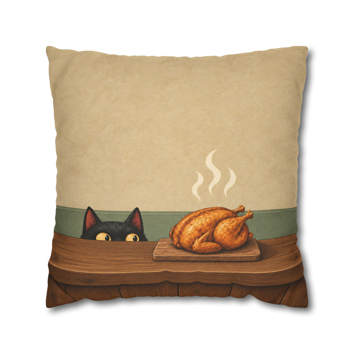 Quality Control – Cat Kitchen Art with a Roast Resting on the Board – Pillow / Cover