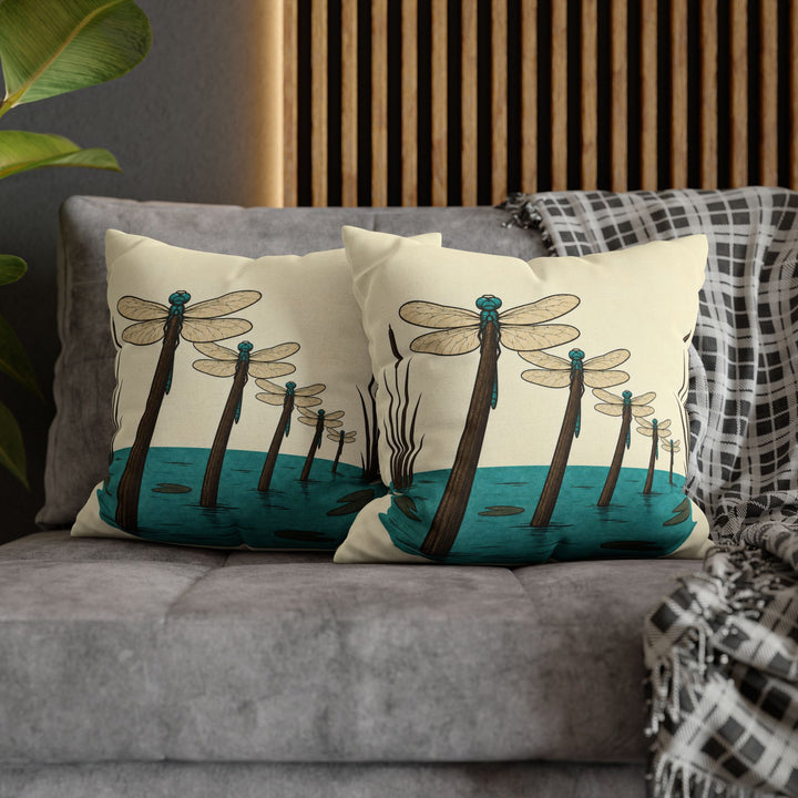 Dragonfly Airfield – Dragonfly Art with a Reed Stem Runway Lineup – Pillow / Cover