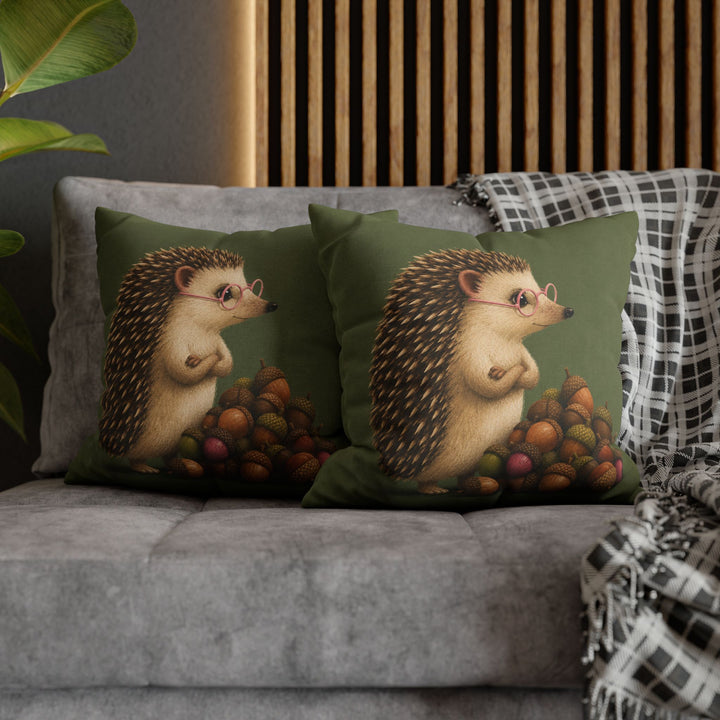 Hedge Fund – Hedgehog Art with an Acorn Pile and Reading Glasses – Pillow / Cover
