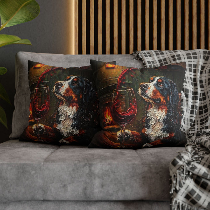 "Wine & Woof" - Bernese Mountain Dog Pillow Cover - Dog Lover Home Decor