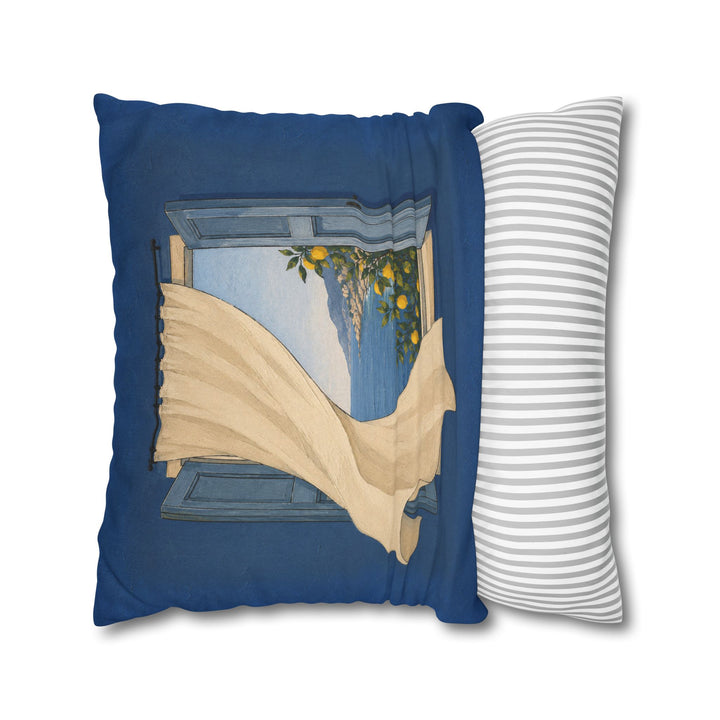 Open Window: Amalfi – Window Wall Art with a Curtain Onto Lemon Trees – Pillow / Cover