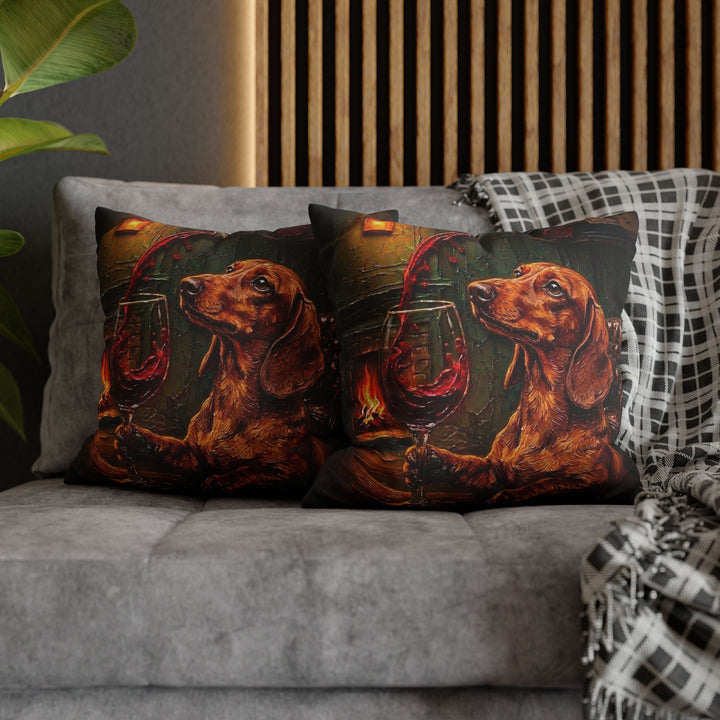 "Wine & Woof" - Dachshund Pillow Cover - Dog Lover Home Decor