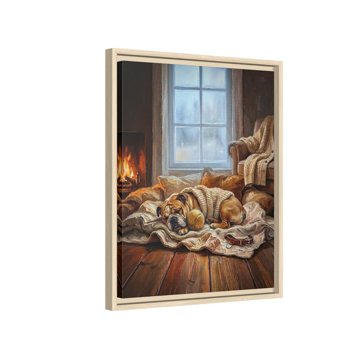 "Calm Memories" - English Bulldog Vertical Framed Canvas - Dog Lover Wall Art