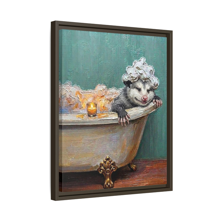 "Bubble Time" - Opossum Vertical Framed Canvas - Spirit Animal Wall Art