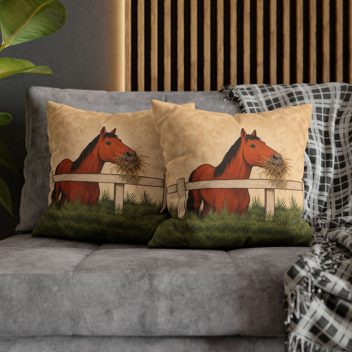 Hay There – Equestrian Art with a Fence Greeting and Full Mouth – Pillow / Cover