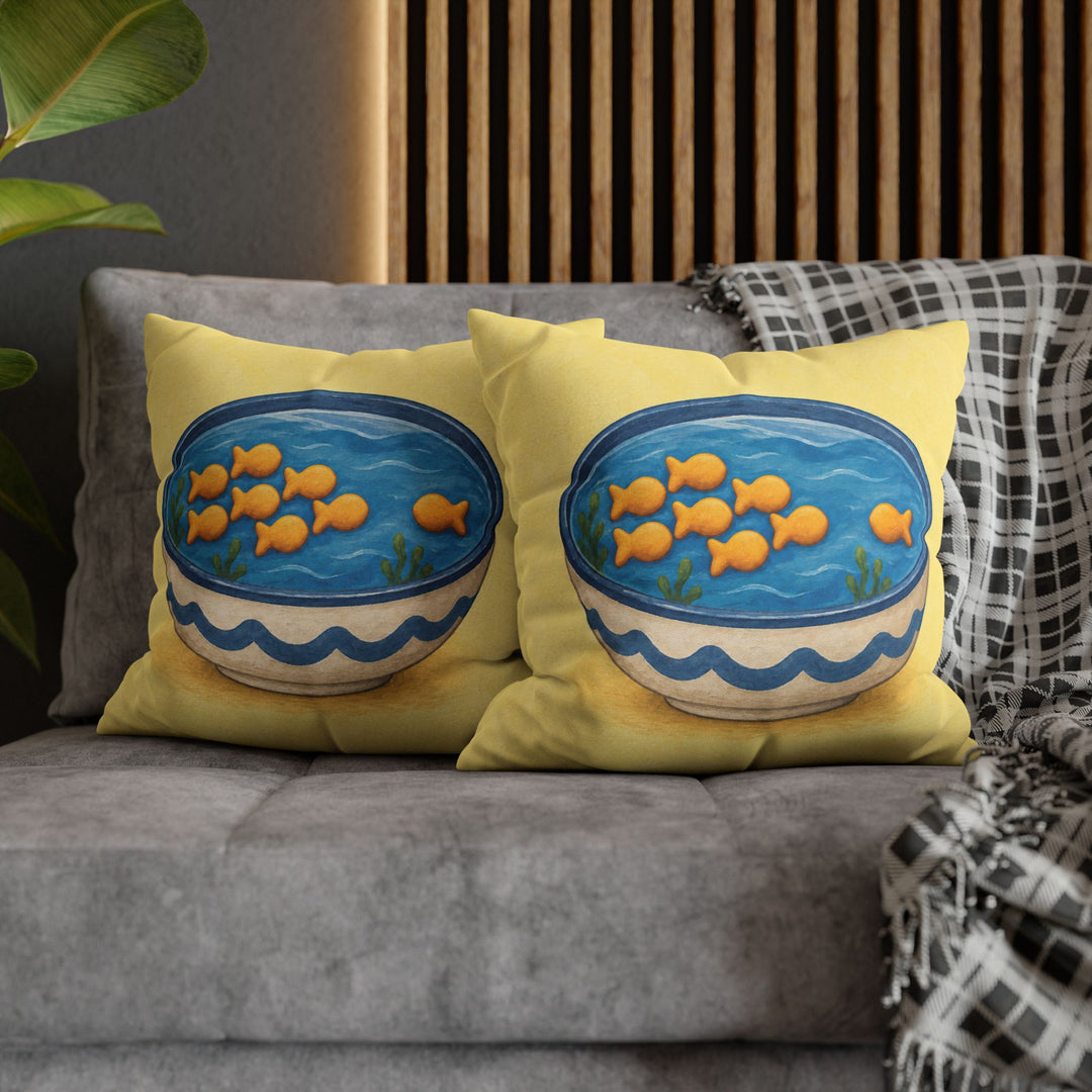 Fish Cracker School – Funny Kitchen Decor with Crackers Swimming in a Bowl – Throw Pillow