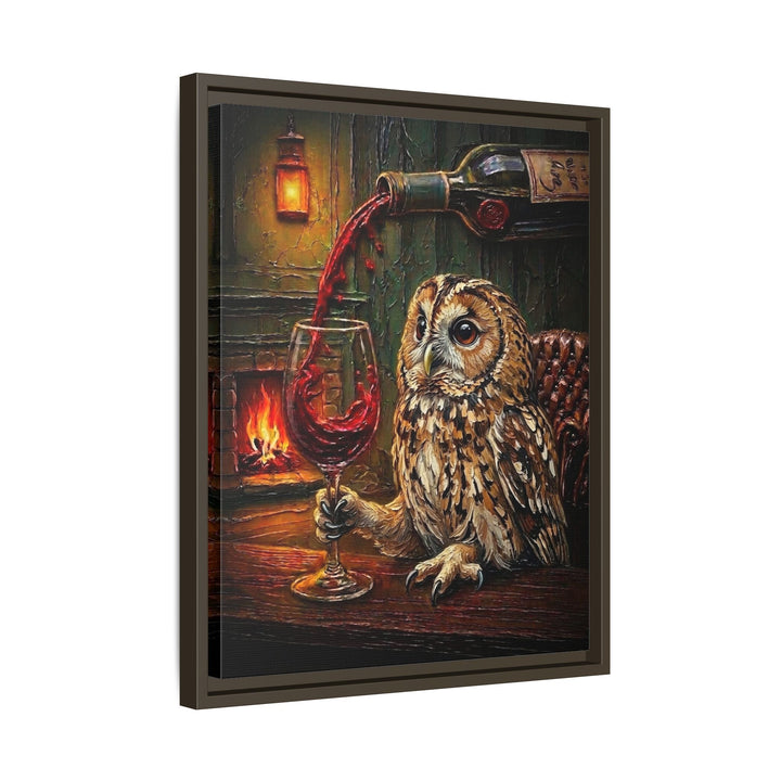 "Wine & Spirit" - Owl Vertical Framed Canvas - Spirit Animal Wall Art