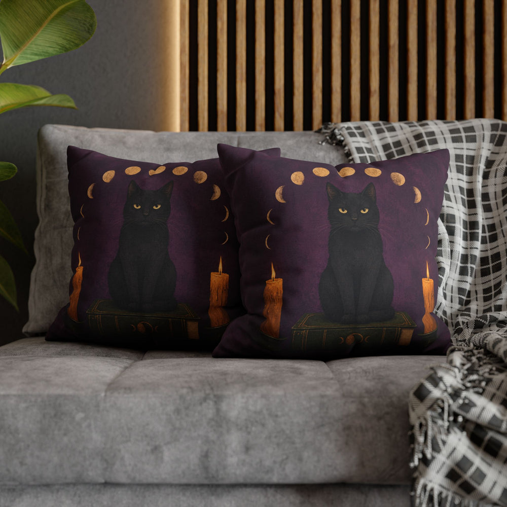 Familiar Business – Witchy Wall Art with a Cat on a Candlelit Grimoire – Pillow / Cover