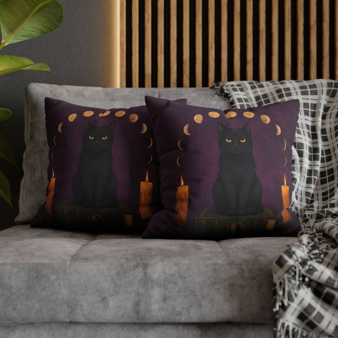 Familiar Business – Witchy Wall Art with a Cat on a Candlelit Grimoire – Pillow / Cover