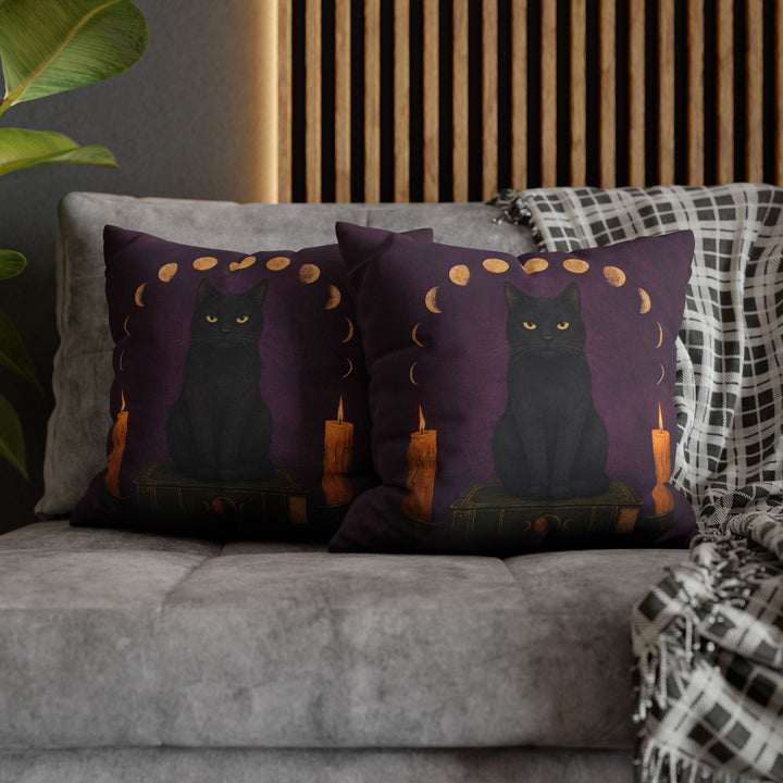 Familiar Business – Witchy Wall Art with a Cat on a Candlelit Grimoire – Pillow / Cover