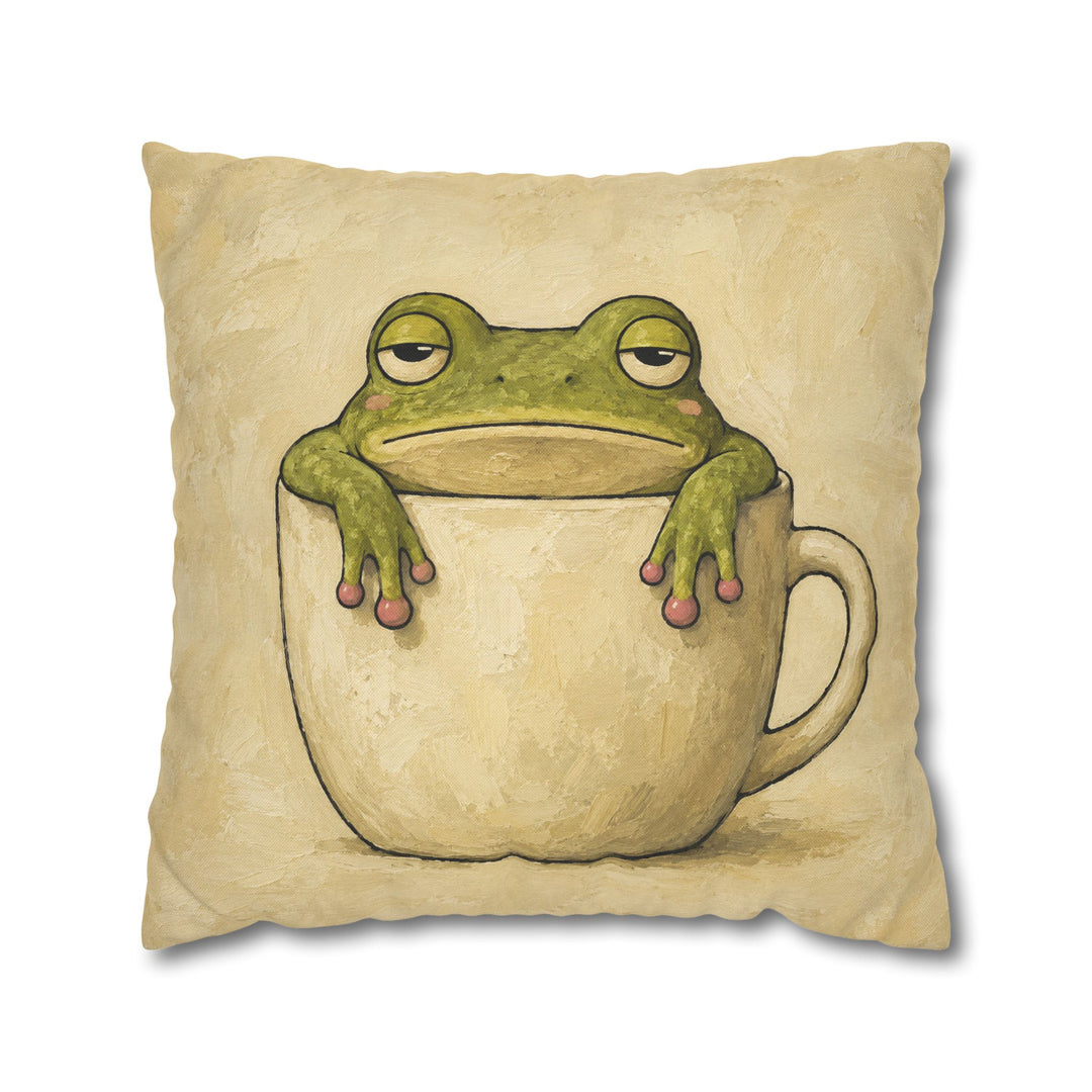 Frog on the Rim – Frog Wall Art with a Tenant Over a Ceramic Edge – Pillow / Cover