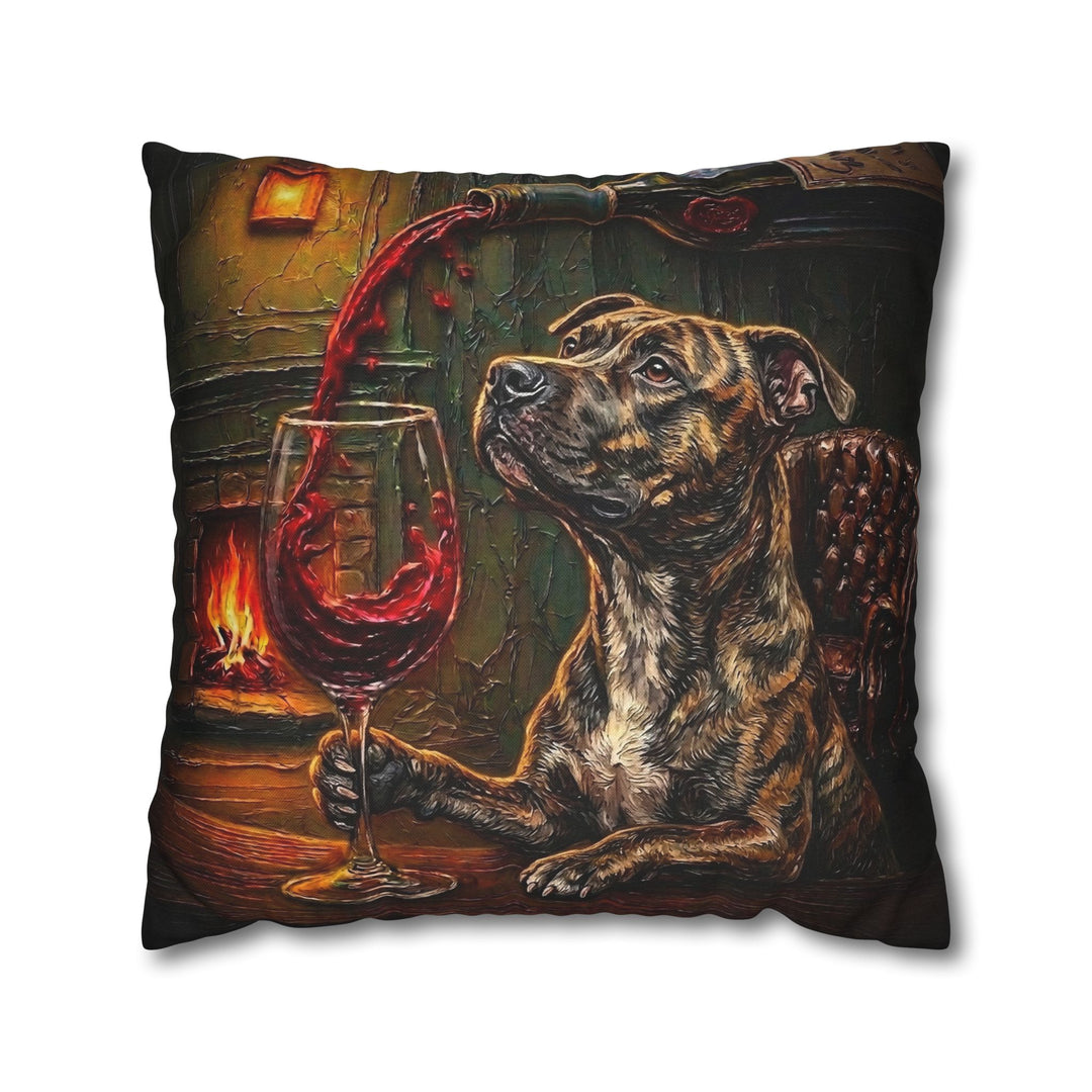 "Wine & Woof" - Pit Bull Throw Pillow - Dog Lover Home Decor