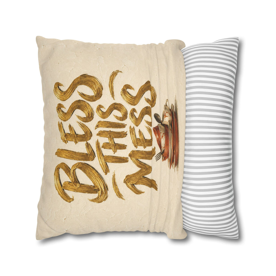 Bless This Mess – Funny Kitchen Art with Reverent Gold Lettering – Pillow / Cover