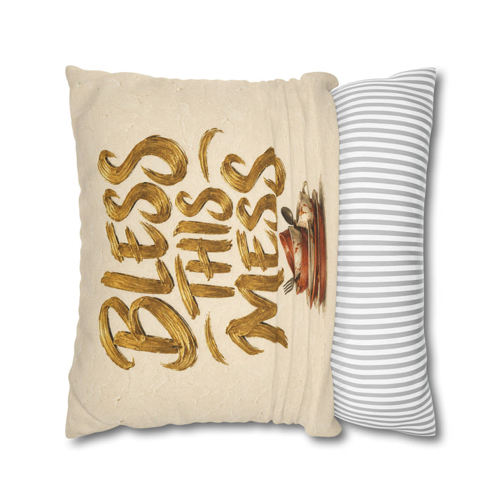 Bless This Mess – Funny Kitchen Art with Reverent Gold Lettering – Pillow / Cover