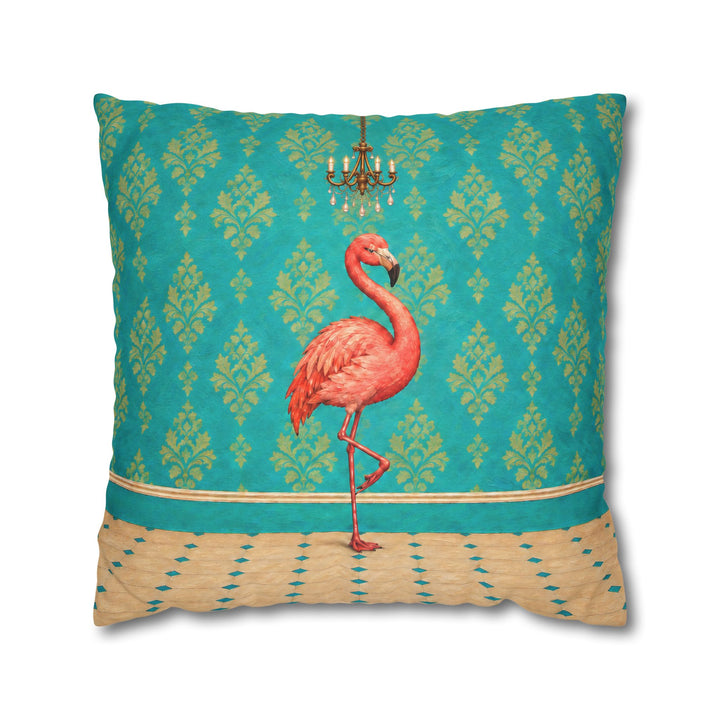 Powder Room Poser – Powder Room Art with a Flamingo and Chandelier – Pillow / Cover