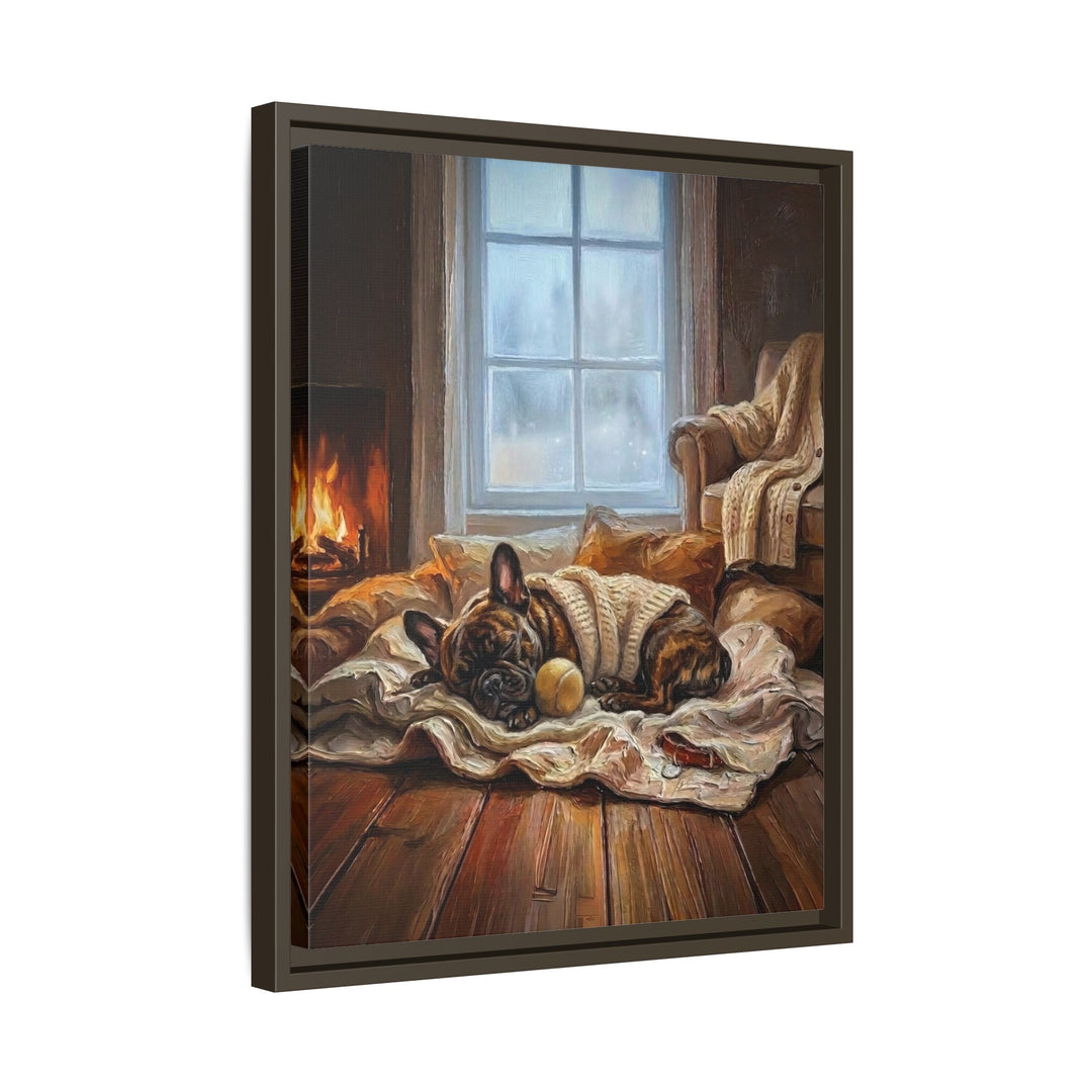 "Calm Memories" - French Bulldog Vertical Framed Canvas - Dog Lover Wall Art