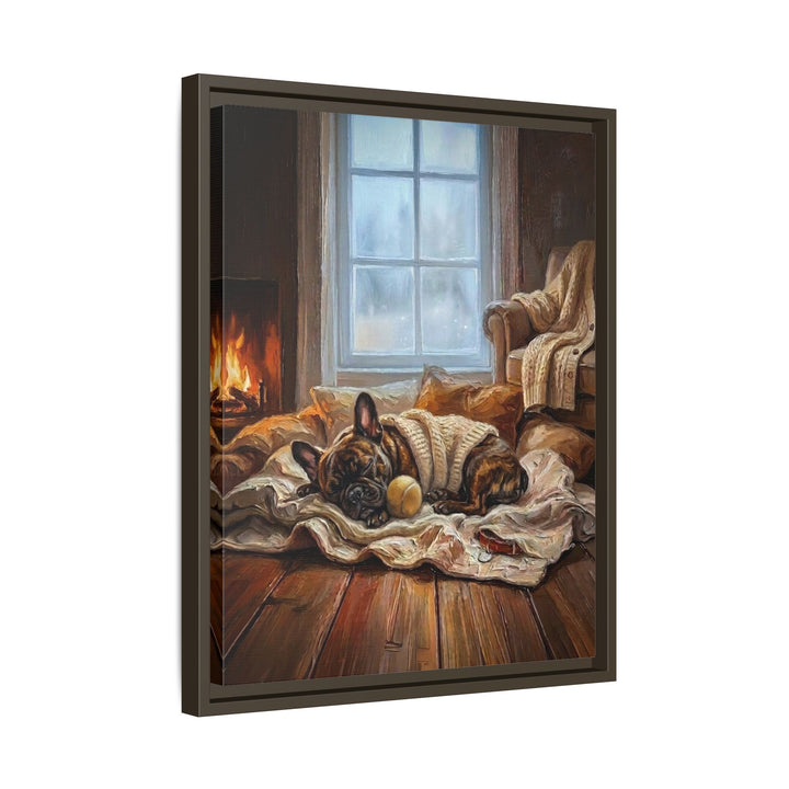 "Calm Memories" - French Bulldog Vertical Framed Canvas - Dog Lover Wall Art