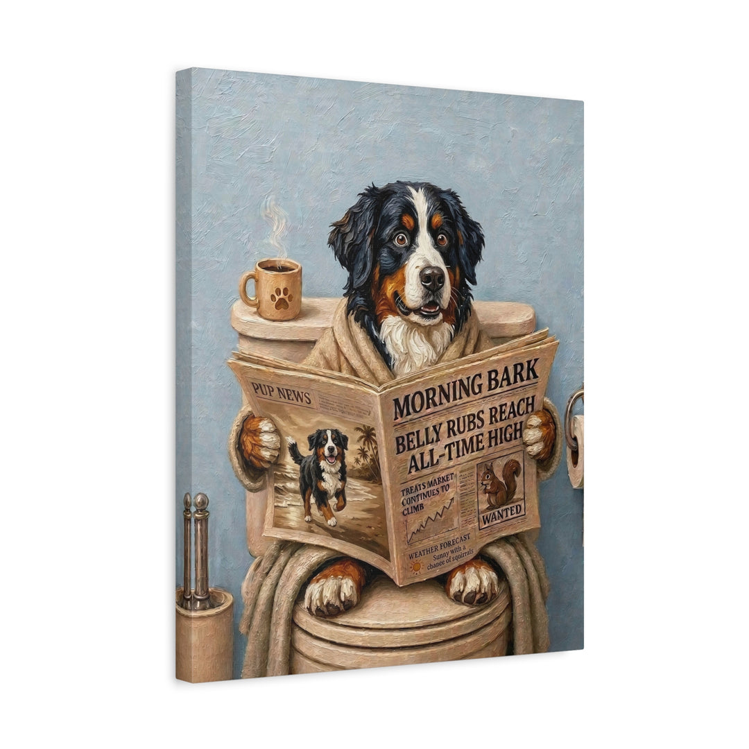"Morning Business" - Bernese Mountain Dog Vertical Canvas - Dog Lover Wall Art