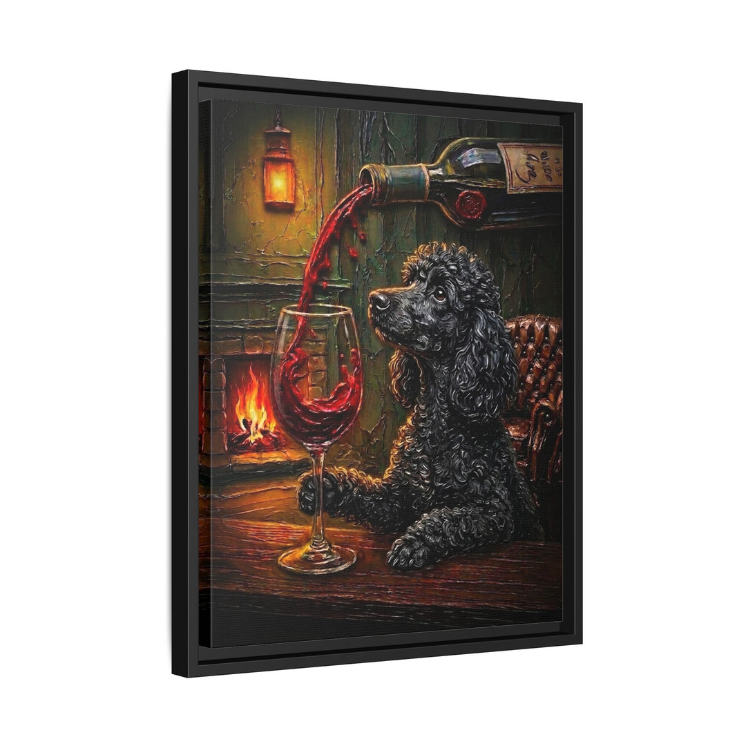 "Wine & Woof" - Poodle Vertical Framed Canvas - Dog Lover Wall Art