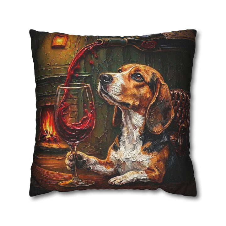 "Wine & Woof" - Beagle Pillow Cover - Dog Lover Home Decor