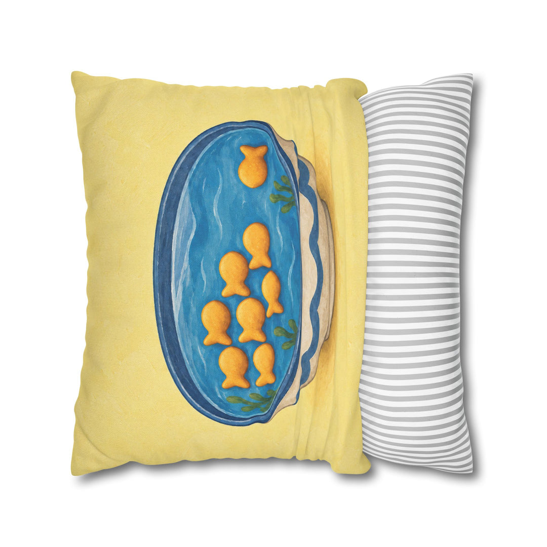 Fish Cracker School – Funny Kitchen Decor with Crackers Swimming in a Bowl – Throw Pillow