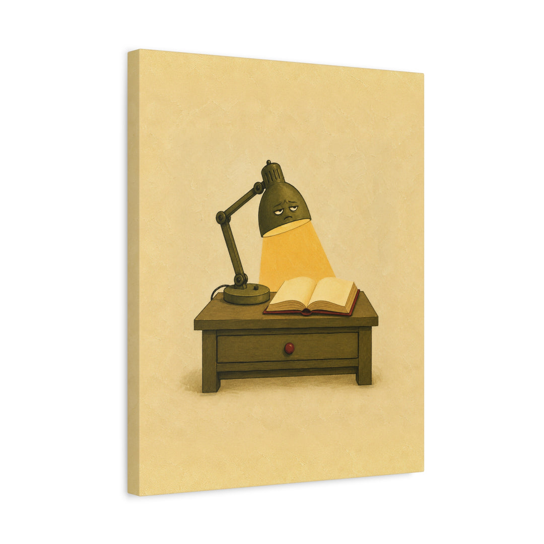 One More Chapter: The Lamp – Reading Lamp Art with a 2 AM Glow Over Pages – Canvas / Framed Canvas