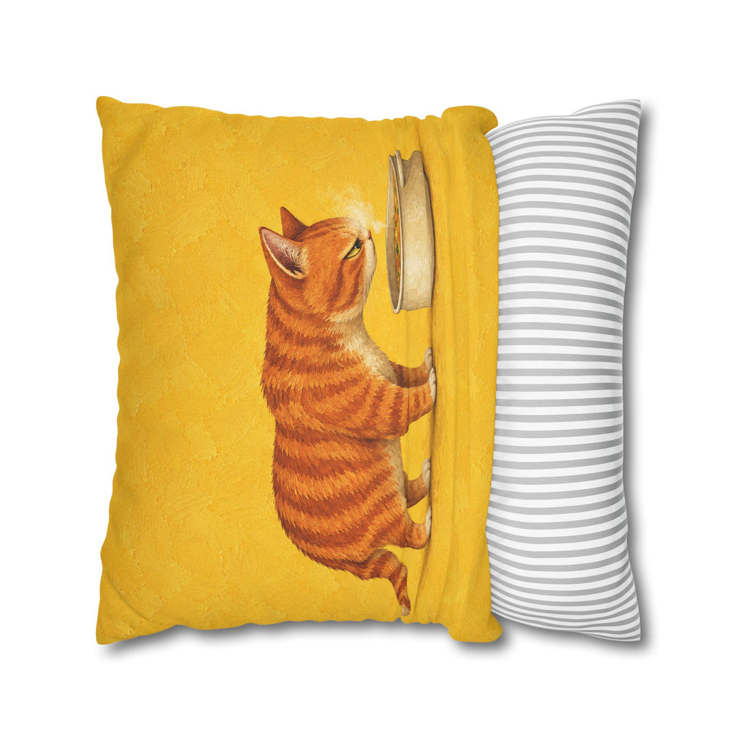 Soup Critic – Funny Kitchen Art with a Cat Above the Steaming Pot – Pillow / Cover