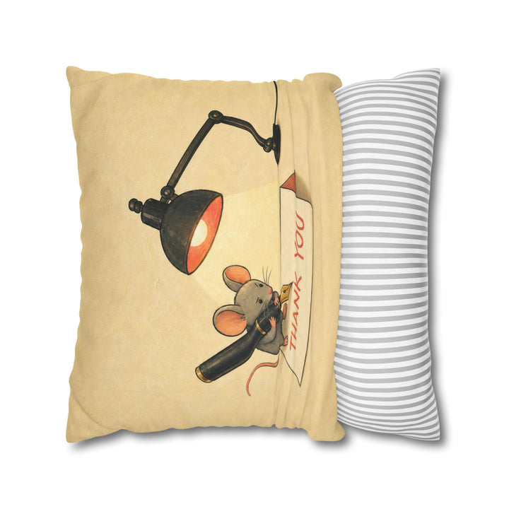 The Thank You Note – Gratitude Art with a Mouse and an Oversized Card – Pillow / Cover