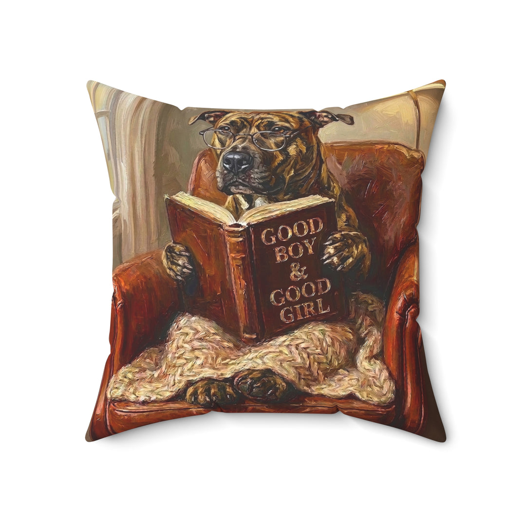 "Evening Read" - Pit Bull Throw Pillow - Dog Lover Home Decor
