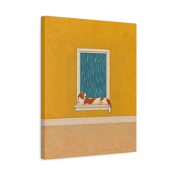 Rainy Day Watch – Dog Wall Art with a Long Dog on the Windowsill – Canvas / Framed Canvas